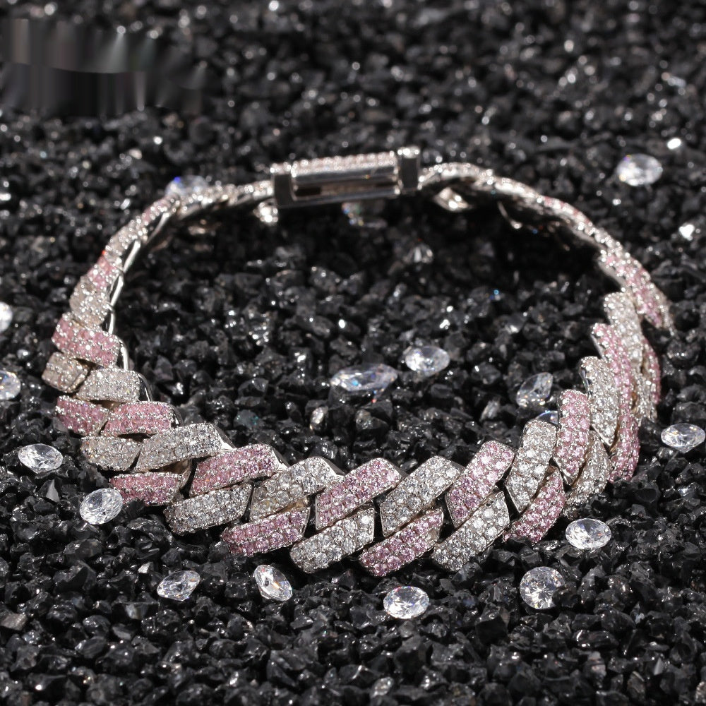 Fashion Silver Color Matching Bar Cuban Link Chain Bracelet
