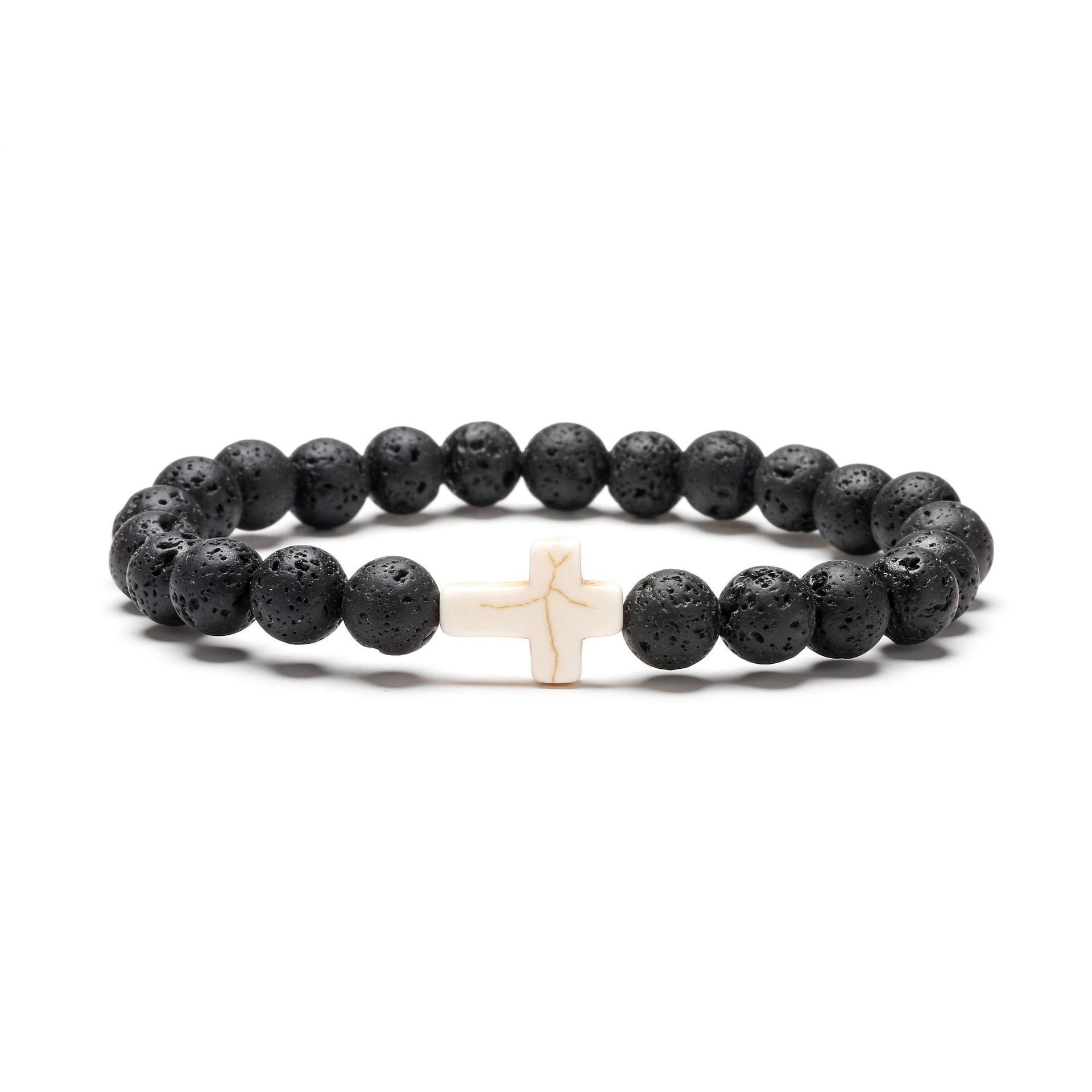 Natural Stone Cross Beaded Bracelet