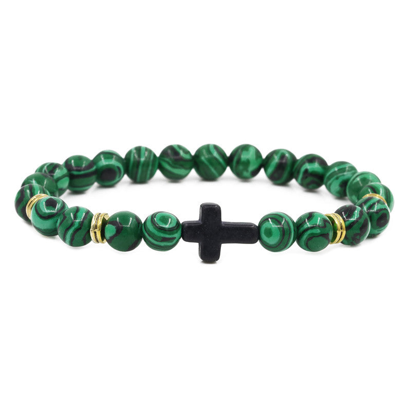 Natural Stone Cross Beaded Bracelet