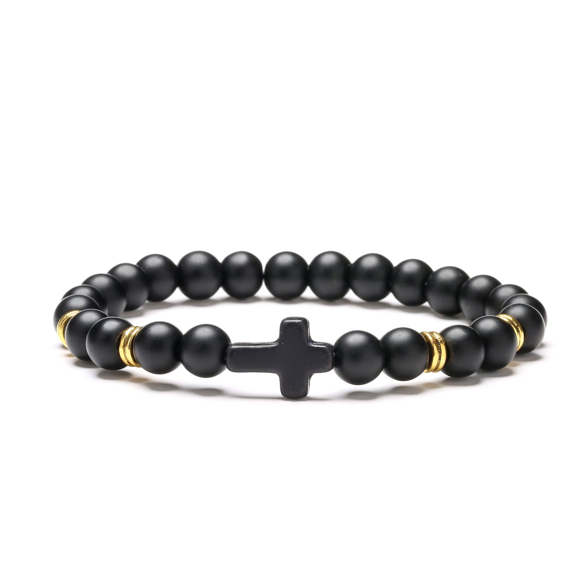 Natural Stone Cross Beaded Bracelet