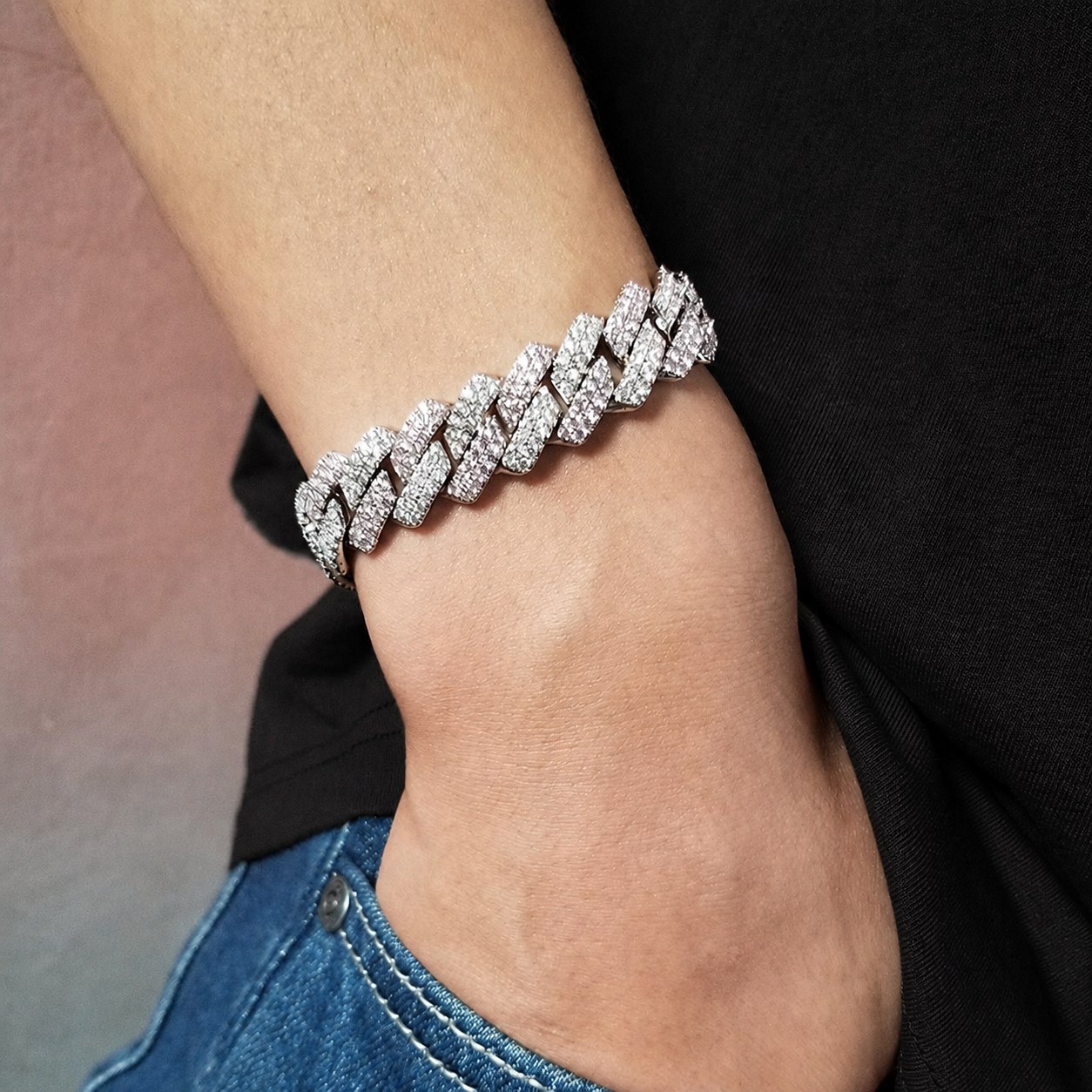 Fashion Silver Color Matching Bar Cuban Link Chain Bracelet