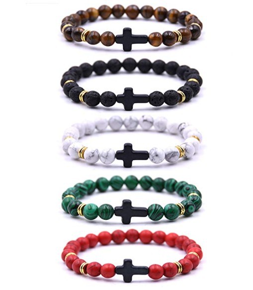 Natural Stone Cross Beaded Bracelet